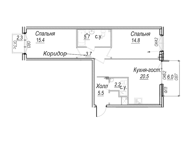 2-комнатная квартира 71.39 м², 4/8 эт., Комплекс апартаментов «Meltzer Hall»
